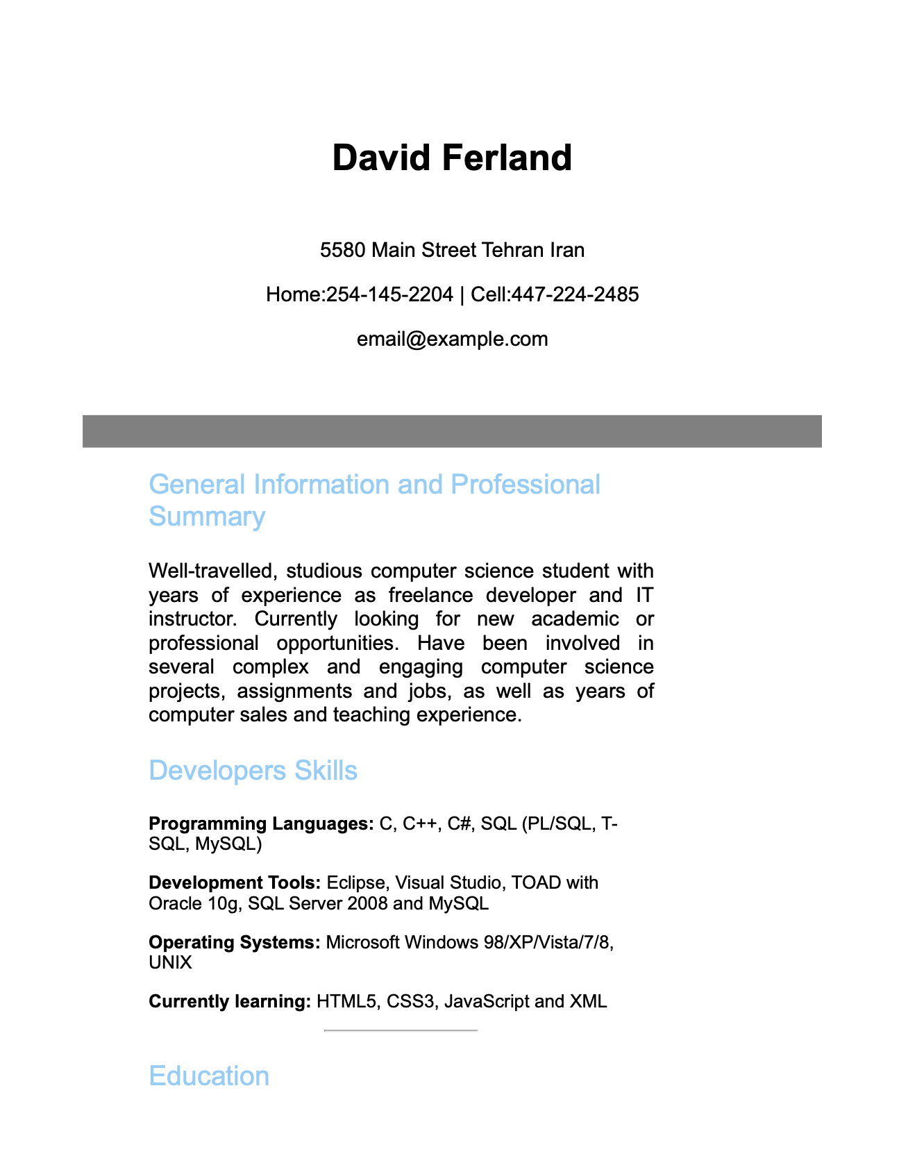 First page of the converted resume