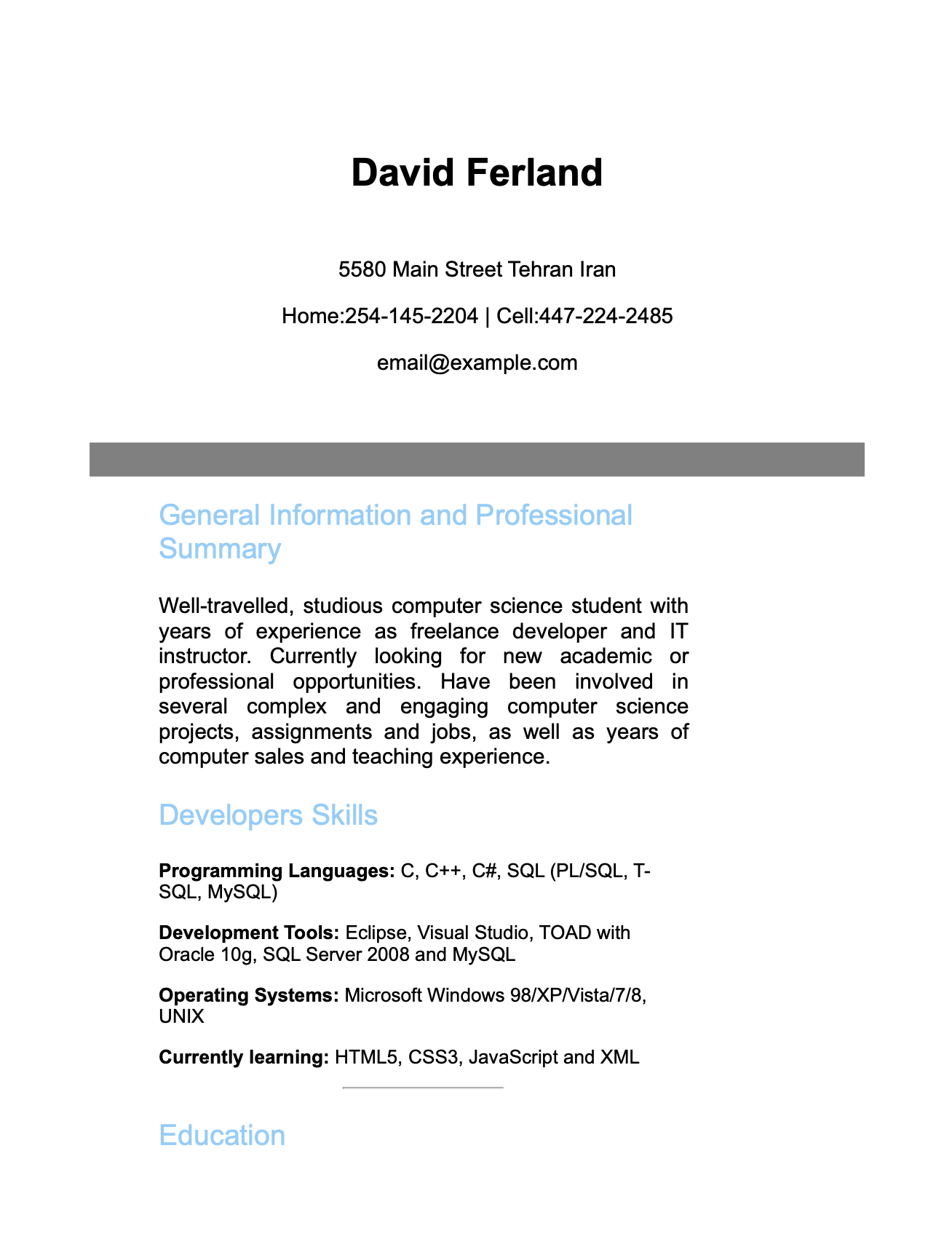 First A6 page of the converted resume