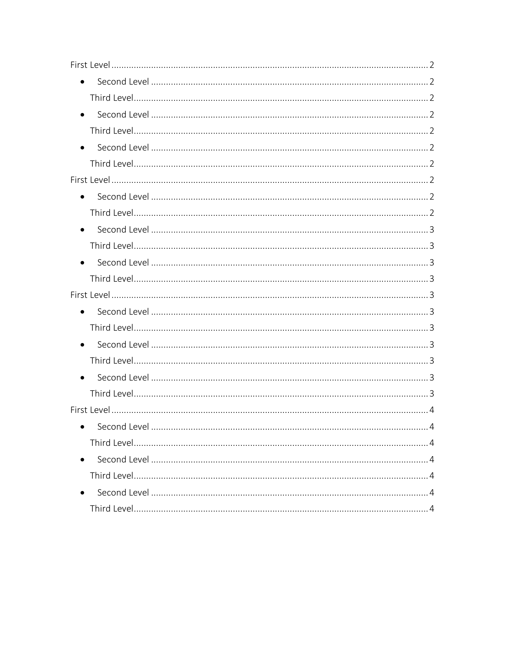 Generated table of contents with page numbers