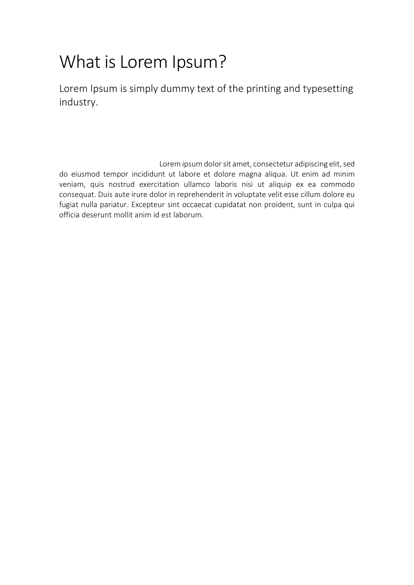 Title, heading and a justified paragraph with a deep first-line indent and wide spacing