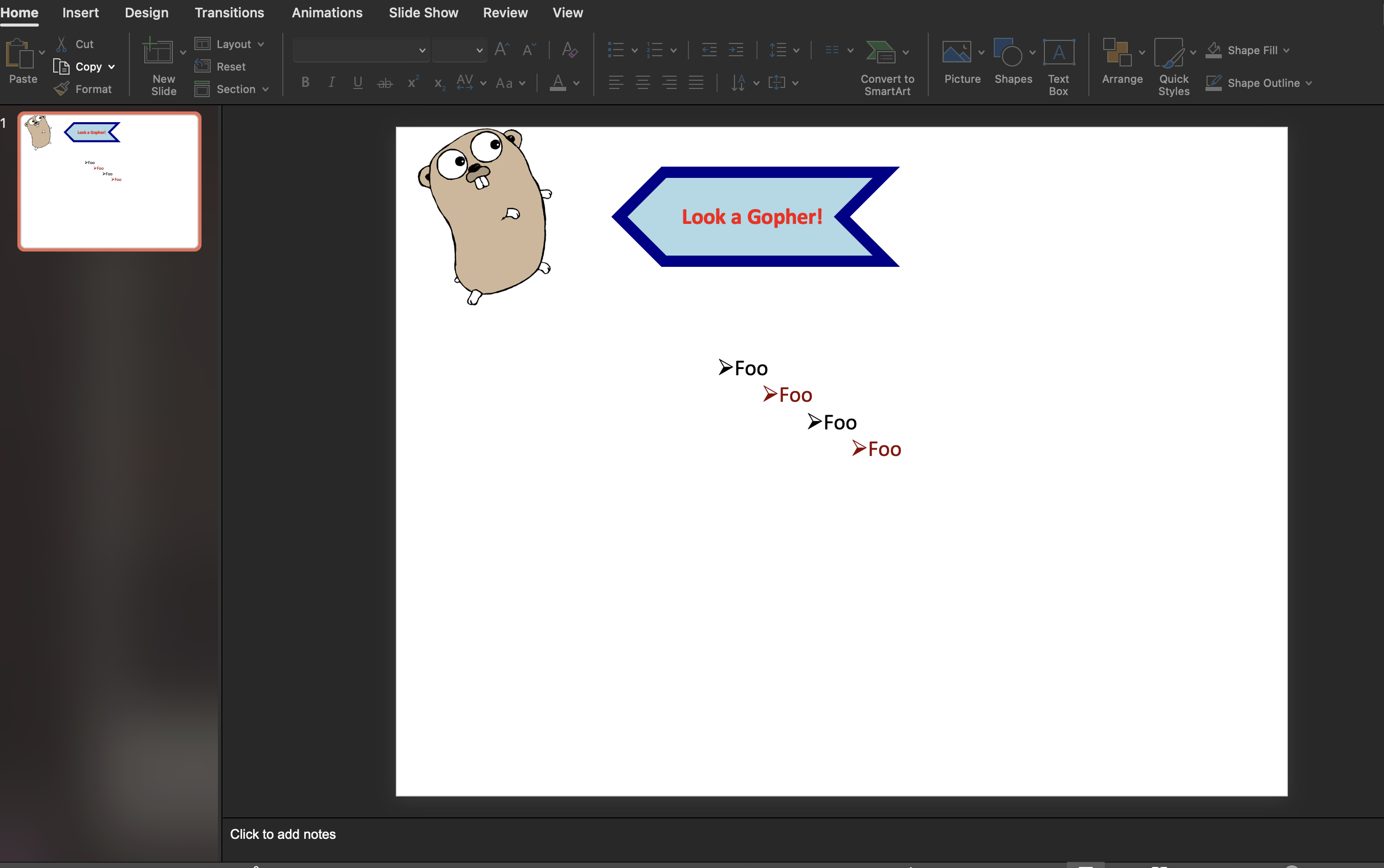 Slide with an image, a chevron shape and a bulleted list
