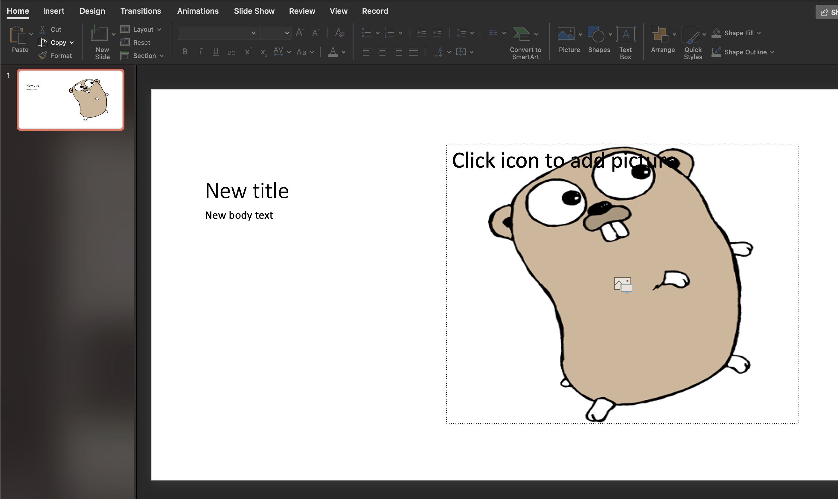 The generated slide with the image in place
