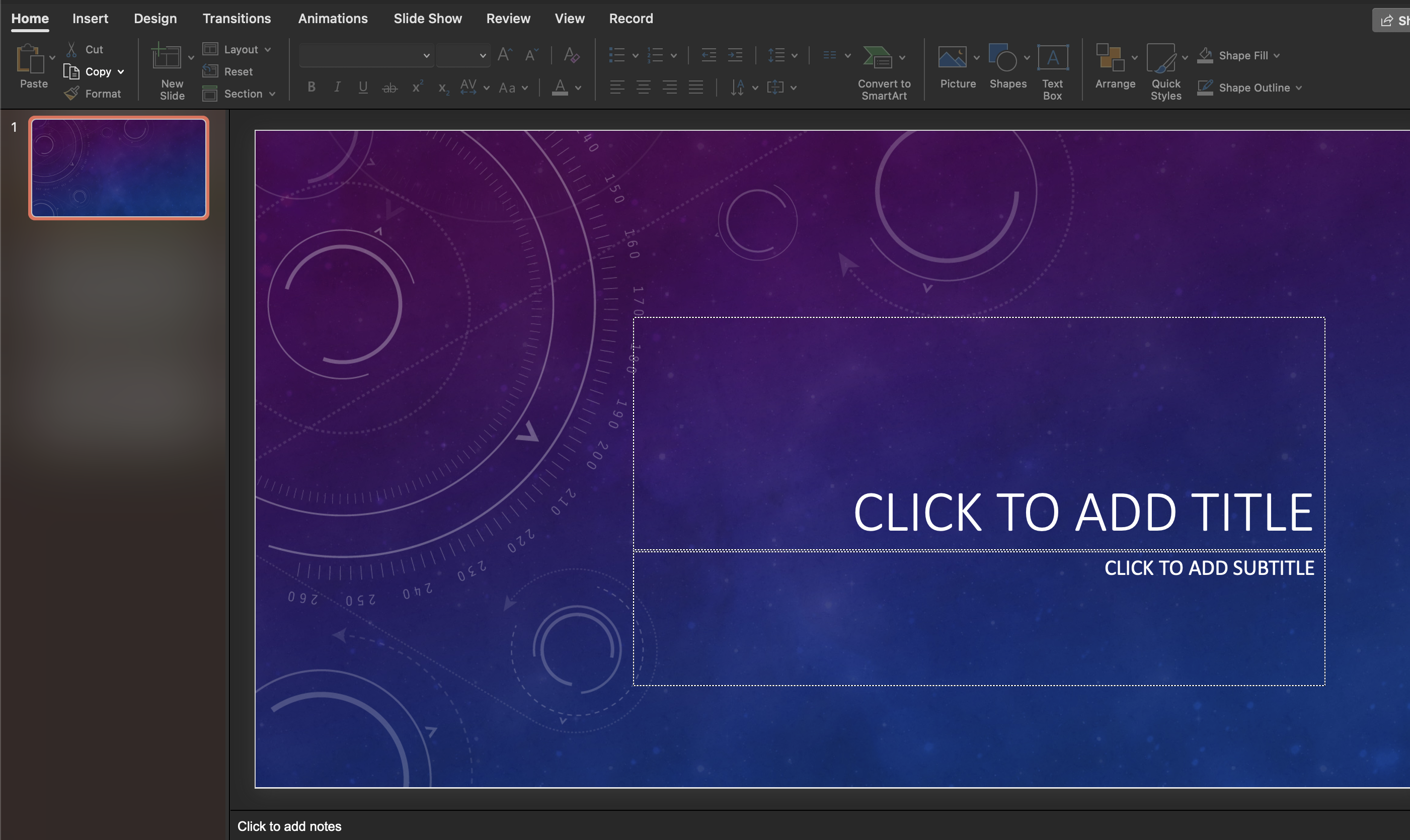 The template presentation