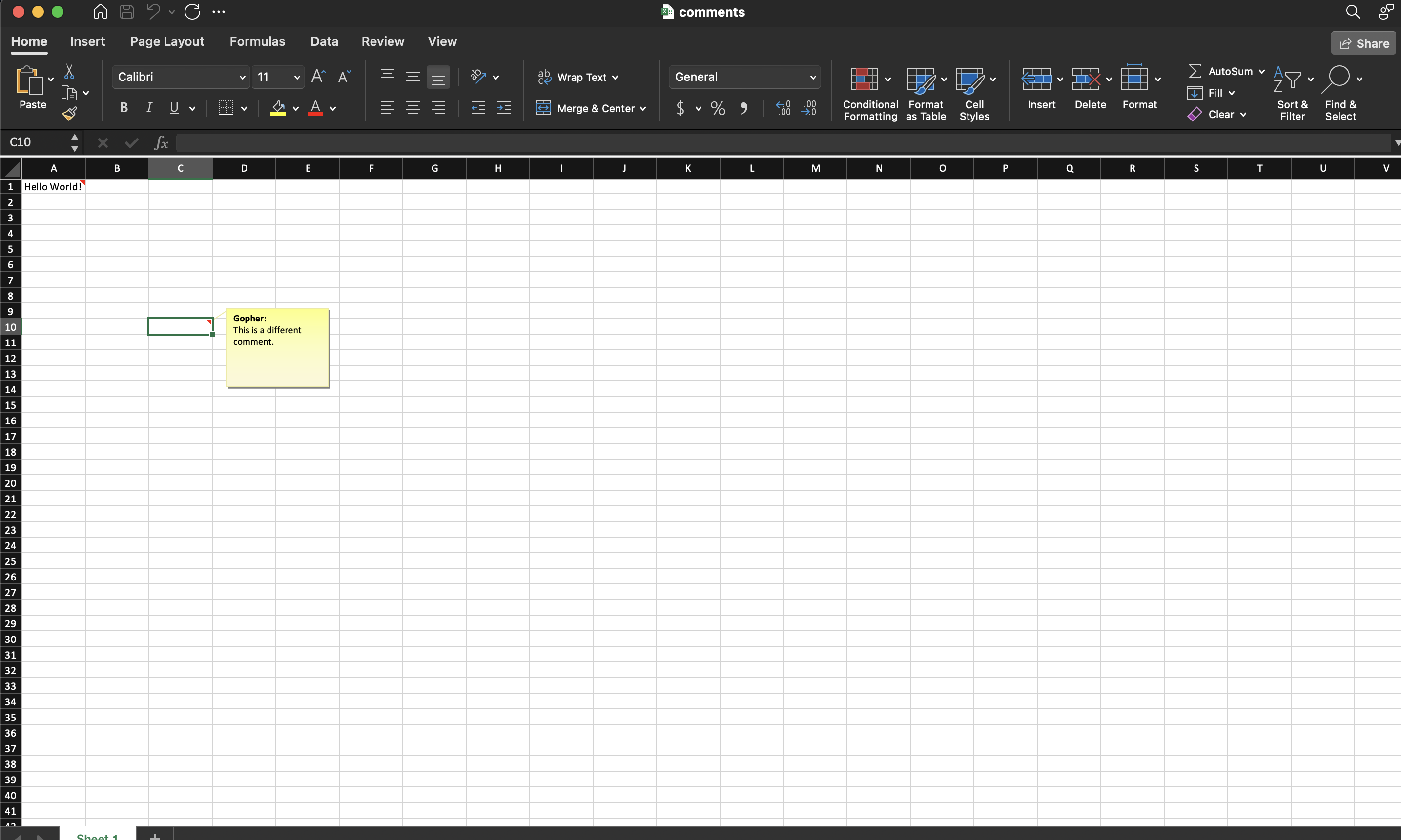 Spreadsheet cell with an attached comment