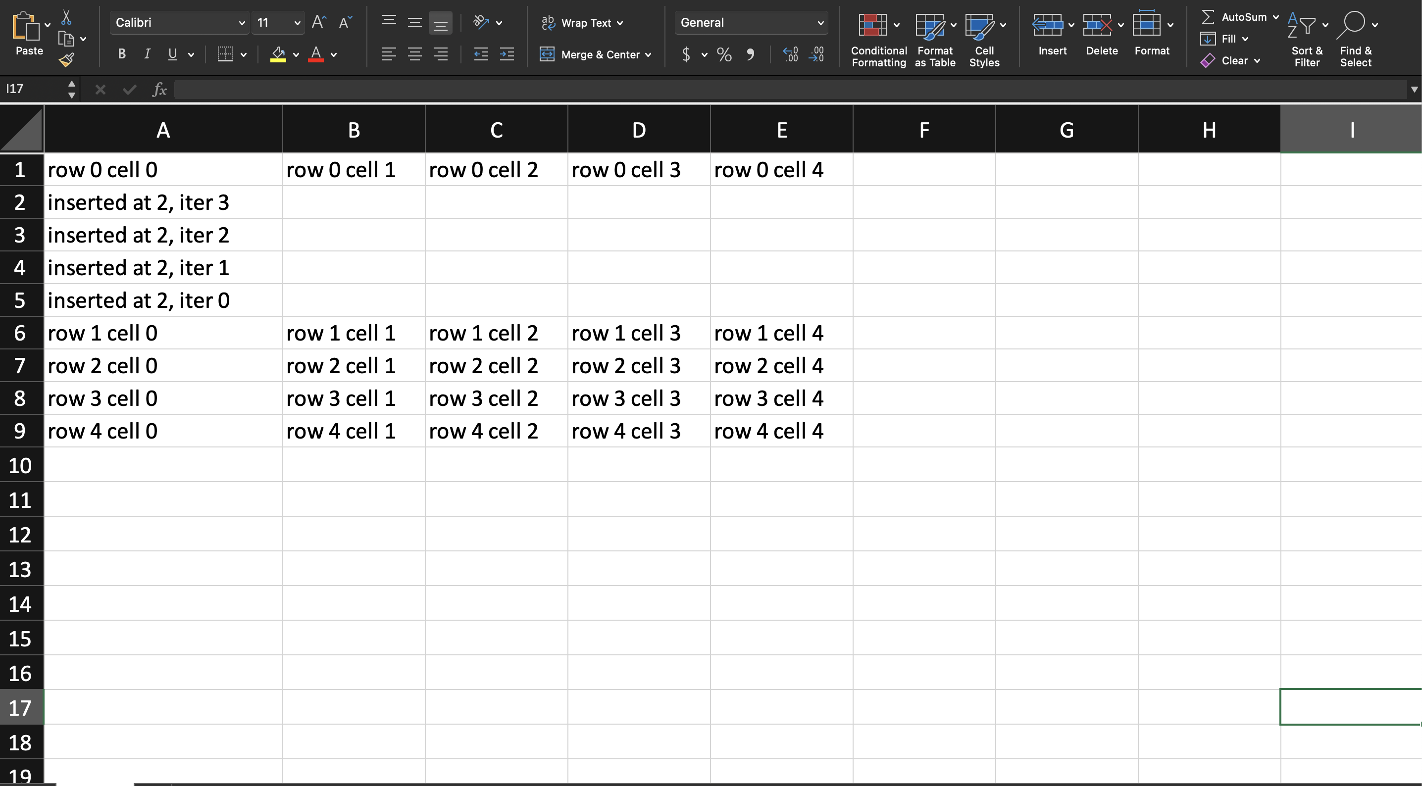 Grid with four rows inserted at position 2