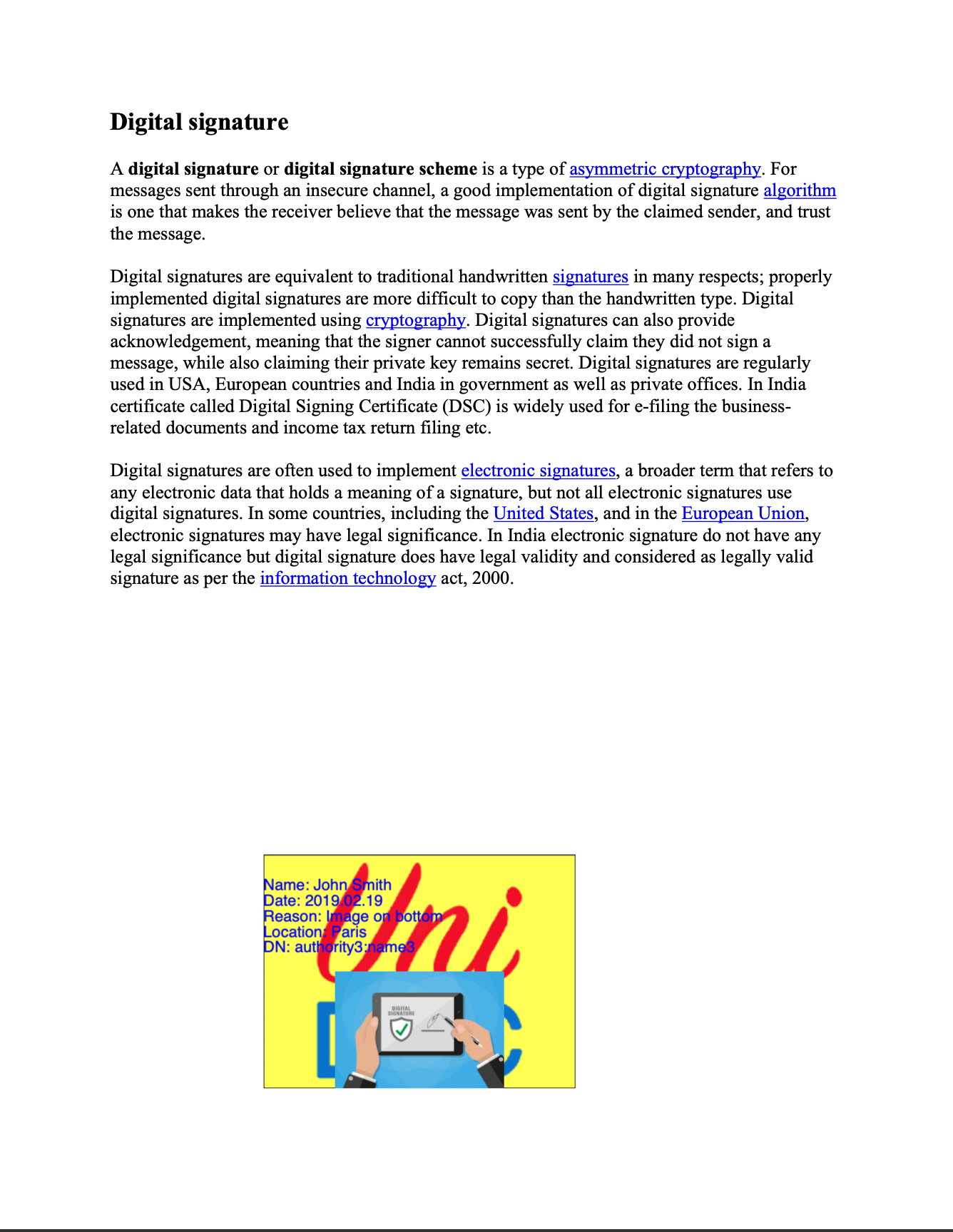 Signature appearances with images and watermarks